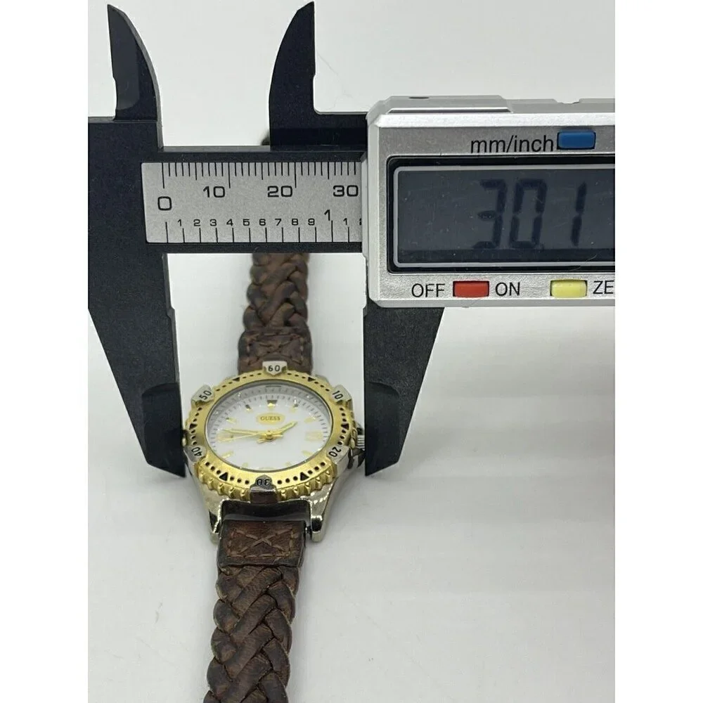Vintage 1996 GUESS Women's Two-Tone Watch Brown Leather Braided Strap Japan Mvmt